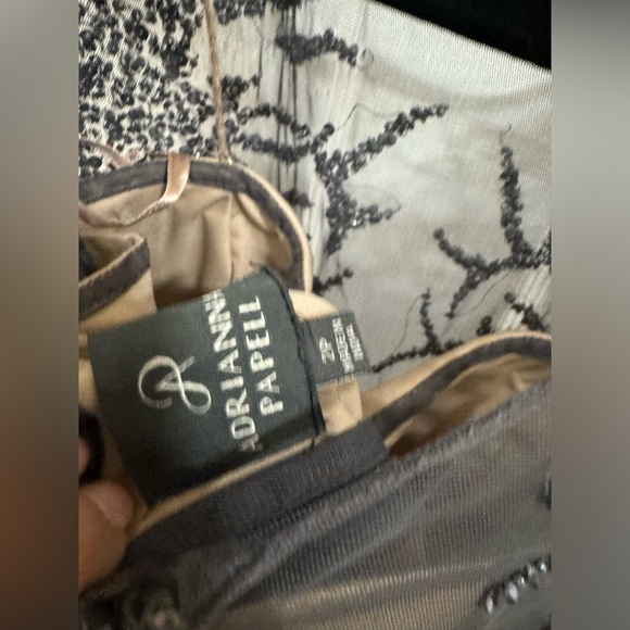 graphite & taupe Adrianna Papell Beaded sequins Mermaid Mesh Gown size 2 petite - Picture 12 of 16